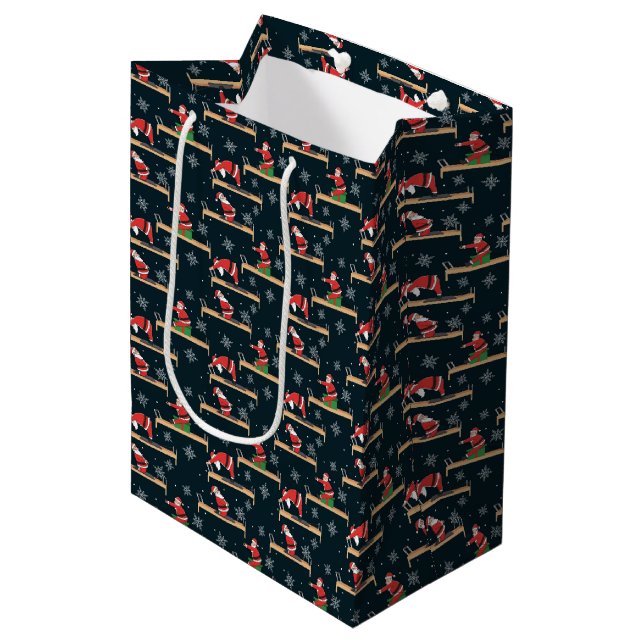Sac Cadeau Moyen Pilates Santa Seamless Christmas Patterns (Devant Angle)