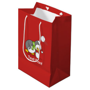 Sac Cadeau Moyen Pingouin de Noël avec boule de neige
