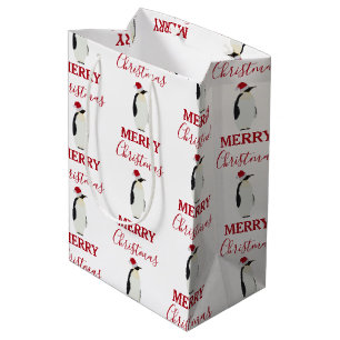 Sac Cadeau Moyen Pingouin de Noël drôle animal avec chapeau de Père