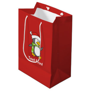 Sac Cadeau Moyen Pingouin de Noël marchant sur la neige
