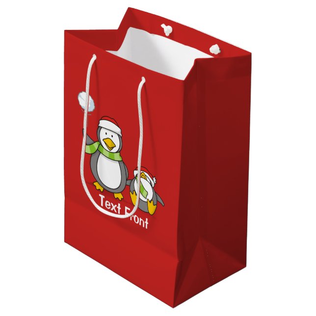 Sac Cadeau Moyen Pingouins de Noël (Devant Angle)