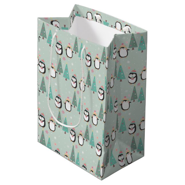 Sac Cadeau Moyen Pingouins de Noël mignons (Devant Angle)