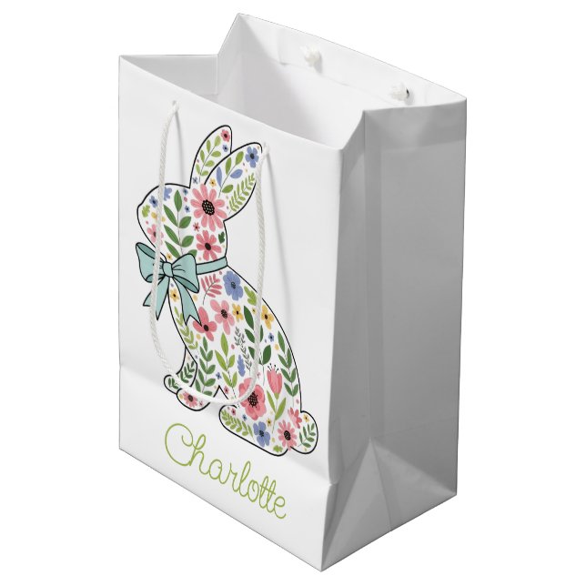 Sac Cadeau Moyen Pink and Blue Wildflower Easter Rabbit (Devant Angle)