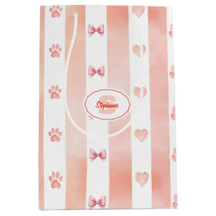 Sac Cadeau Moyen Pink and White Stripe - Coeurs, Rose, Empreinte de