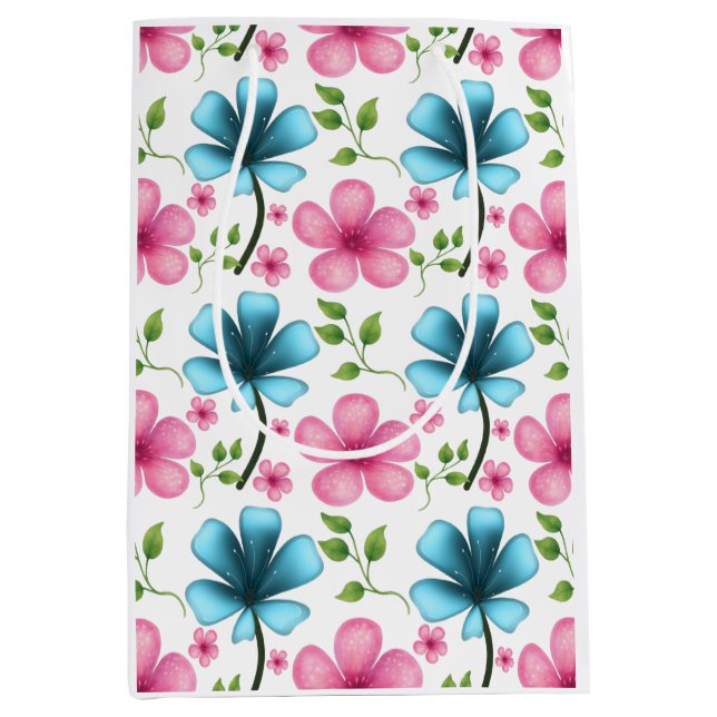 Sac Cadeau Moyen Pink & Blue Floral Seamless Pattern (Devant)