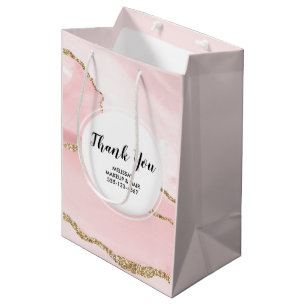Sac Cadeau Moyen Pink Blush Agate & Gold Ribbon Merci Business