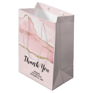 Sac Cadeau Moyen Pink Blush Agate & Gold Ribbon Merci Party