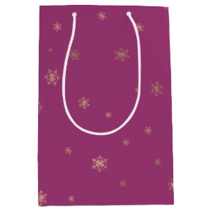 Sac Cadeau Moyen Pink Boysenberry Christmas Gold Snowflakes