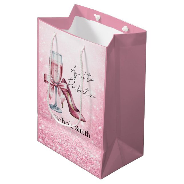 Sac Cadeau Moyen Pink Champagne Glass Aged To Perfection Birthday (Devant Angle)