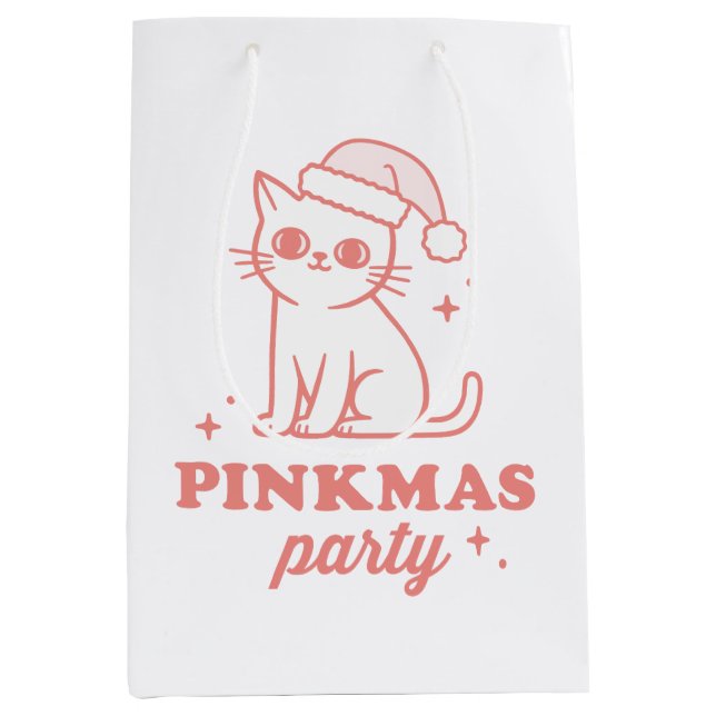 Sac Cadeau Moyen Pink Christmas aesthetic pinkmas party cat (Devant)