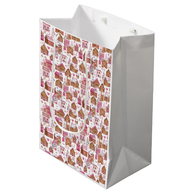 Sac Cadeau Moyen Pink Christmas Gift Bag – Unique Holiday Wrapping (Devant Angle)