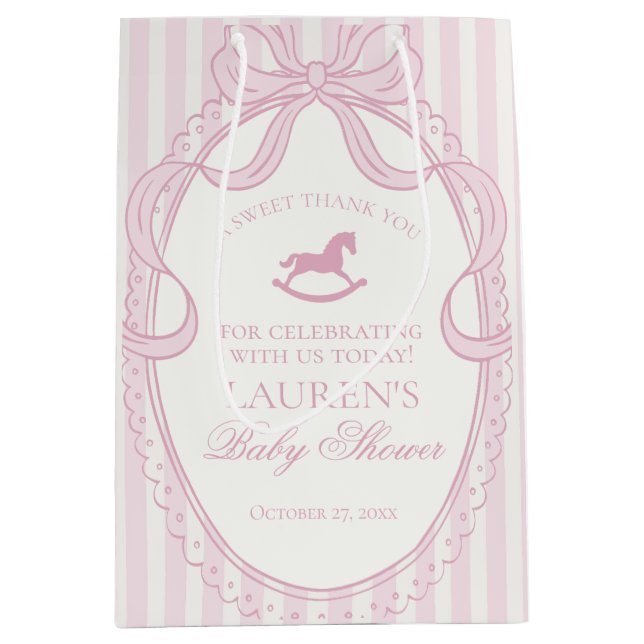Sac Cadeau Moyen Pink Coquette Bow Rocking Horse Baby Shower Favors (Devant)