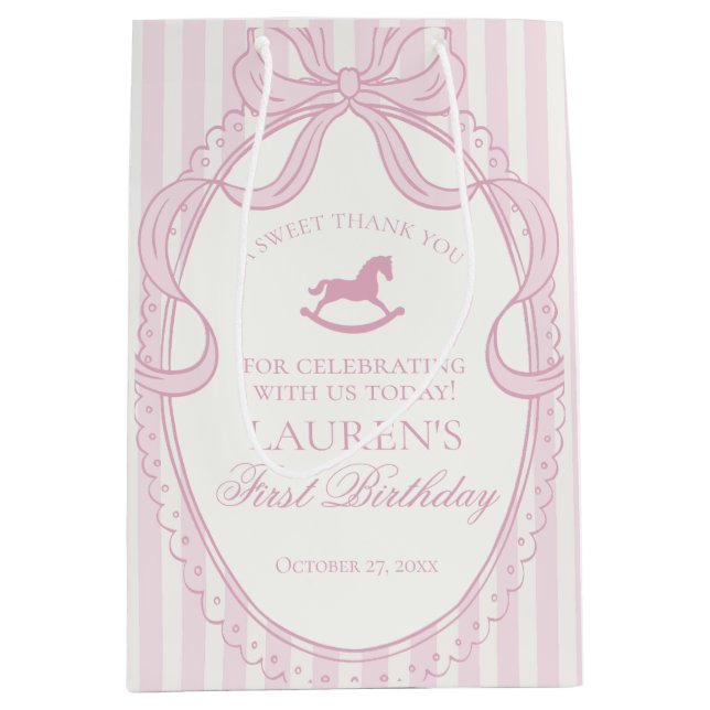 Sac Cadeau Moyen Pink Coquette Bow Rocking Horse Birthday Favors (Devant)