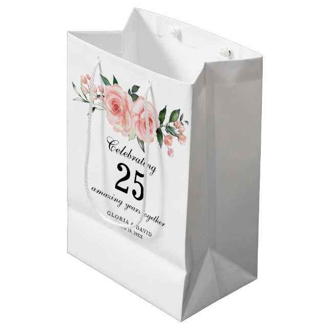 Sac Cadeau Moyen Pink Floral Elegant  Wedding  Medium Gift Bag (Devant Angle)