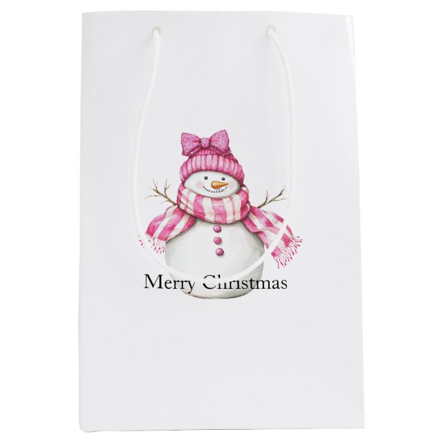 Sac Cadeau Moyen Pink Glam Snowman Snowwoman Christmas (Devant)