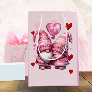 Sac Cadeau Moyen Pink Gnome Valentine Couple