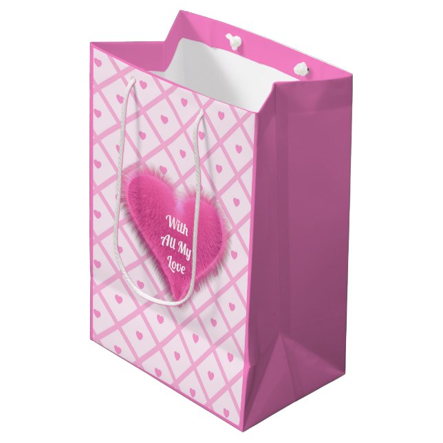 Sac Cadeau Moyen Pink Heart Moderne Plaid Collection (Devant Angle)