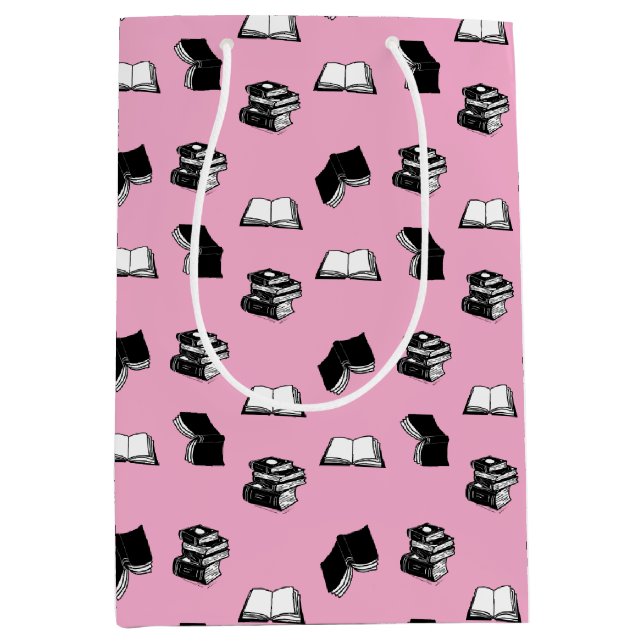 Sac Cadeau Moyen Pink Modern Boish Bibliophile Motif de livre (Devant)