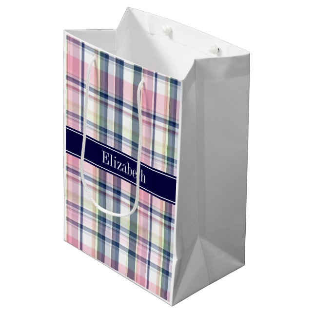 Sac Cadeau Moyen Pink Navy Green White Preppy (Devant Angle)