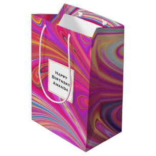 Sac Cadeau Moyen Pink Orange Swirls Résumé Design Anniversaire