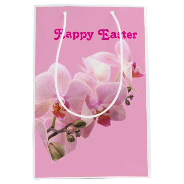 Sac Cadeau Moyen Pink Orchids “Happy Easter”  (Devant)