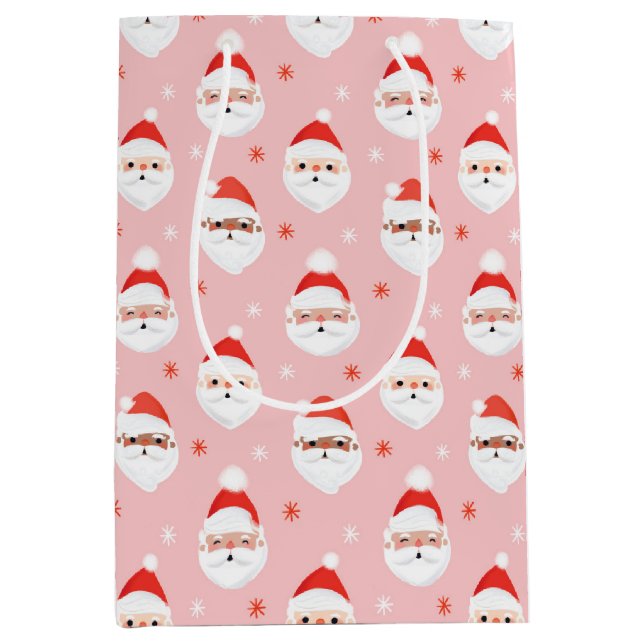 Sac Cadeau Moyen Pink Retro Santa Clause Wrapper Papier (Devant)