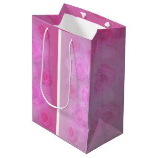 Sac Cadeau Moyen PINK roses d'aquarelle romantique
