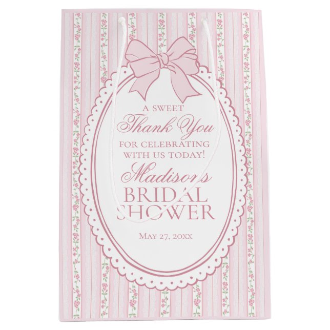 Sac Cadeau Moyen Pink Vintage Fancy Floral Bridal Shower Favors (Devant)