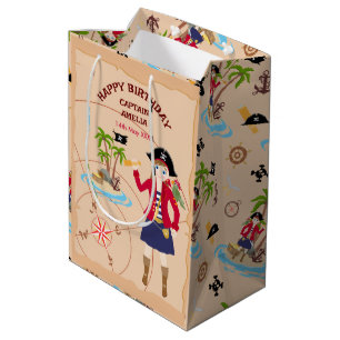 Sac Cadeau Moyen Pirate Girl Treasure Map Amusant Anniversaire Fête