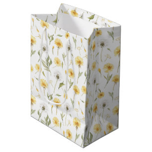 Sac Cadeau Moyen Pissenlits Fleurs Jaunes Blanches Anniversaire