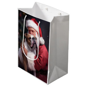 Sac Cadeau Moyen Pitbull avec le Père Noël Fête de Noël