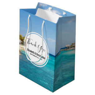 Sac Cadeau Moyen Pittoresque plage tropicale avec Mariage de paillo