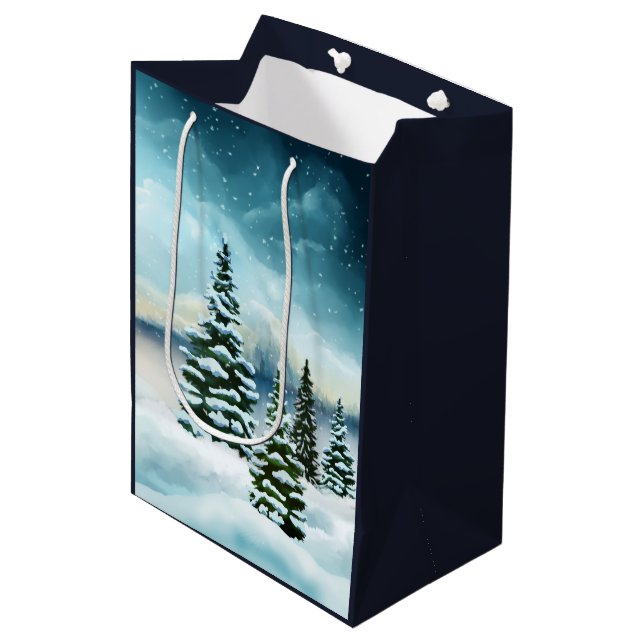 Sac Cadeau Moyen Pittoresque Winter Wonderland aquarelle peinture (Devant Angle)