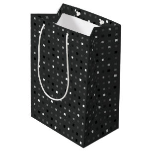 Sac Cadeau Moyen Pixel en gris noir Motif sans couture