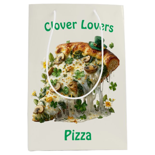 Sac Cadeau Moyen Pizza Amoureux de Trèfle Saint-Patrick (Devant)