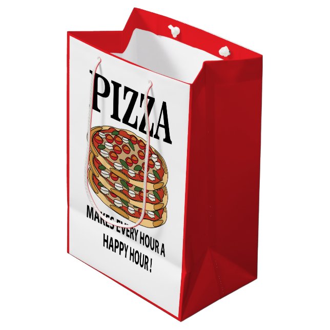 Sac Cadeau Moyen Pizza Fait Chaque Heure Une Bonne Pizza De L'Heure (Devant Angle)
