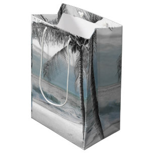 Sac Cadeau Moyen Plage d'arbres de coco à palme blanche Mariage élé