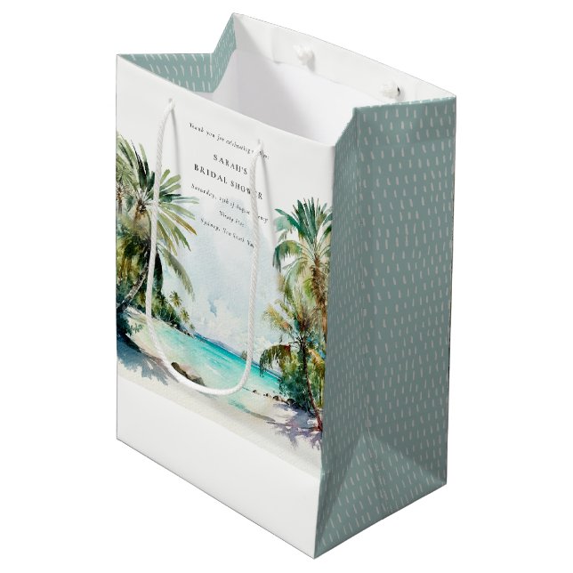 Sac Cadeau Moyen Plage tropicale aquarelle Palm Trees Fête des mari (Devant Angle)