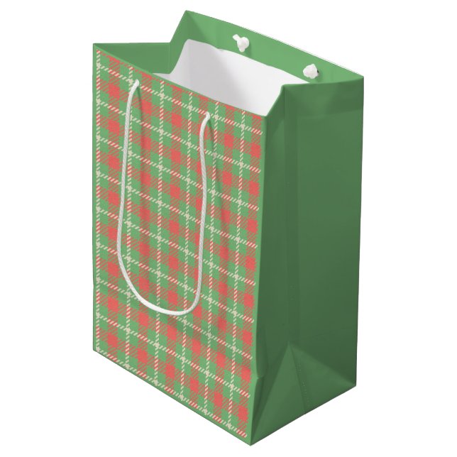 Sac Cadeau Moyen Plaid à base verte de Noël (Devant Angle)