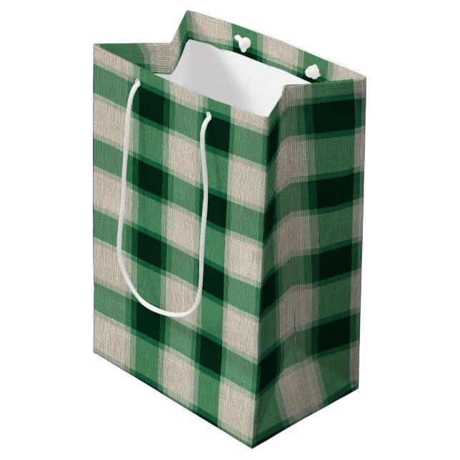 Sac Cadeau Moyen Plaid à la crème verte (Devant Angle)