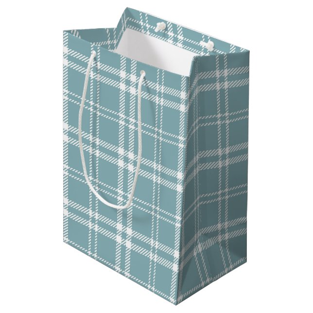 Sac Cadeau Moyen Plaid bleu et blanc (Devant Angle)
