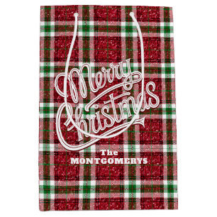 Sac Cadeau Moyen Plaid de Noël scintillant 