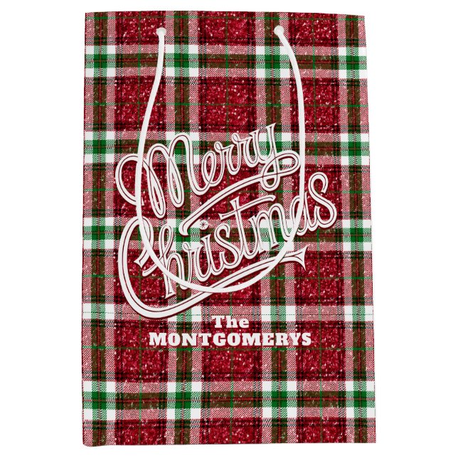 Sac Cadeau Moyen Plaid de Noël scintillant  (Devant)