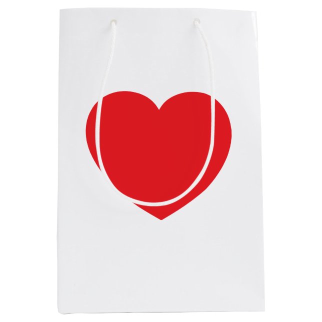 Sac Cadeau Moyen Plain Modern White Red Love Heart Graphic (Devant)