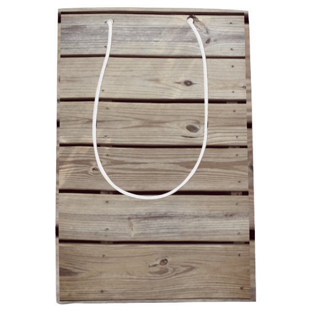 Sac Cadeau Moyen Planches de bois rustique faux (Devant)