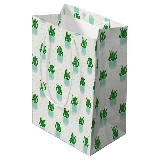 Sac Cadeau Moyen Plante de serpent Sansevieria Pot Imprimer (Devant Angle)