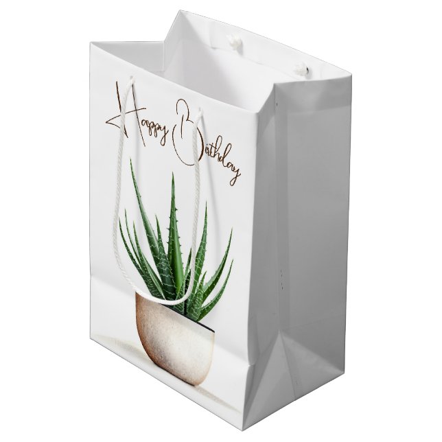 Sac Cadeau Moyen Plante Succulent Anniversaire En Pot (Devant Angle)