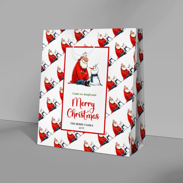 Sac Cadeau Moyen Playful Cartoon Santa Claus bright Christmas  (Playful Cartoon Santa Claus bright Christmas gift bag)