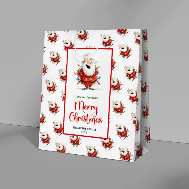 Sac Cadeau Moyen Playful funny Santa artistic red green gift bag (Playful funny Santa artistic red green gift bag)