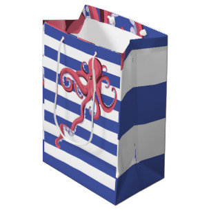 Sac Cadeau Moyen Plongée au calmar sous l'eau avec des rayures.